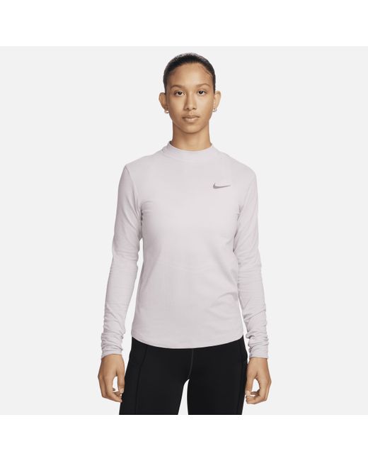 Nike White Swift Dri-fit Mock-neck Long-sleeve Running Top Nylon