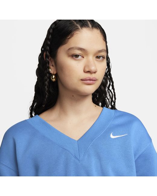 Nike Blue Sportswear Phoenix Fleece Cropped V-neck Top Polyester