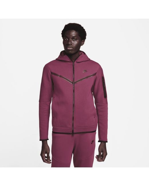 Nike Sportswear Tech Fleece Full-zip Hoodie in Red for Men | Lyst