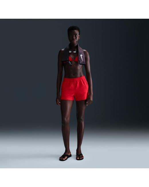 Nike Women's Red Swim Swoosh Link Terry Cover-Up Shorts