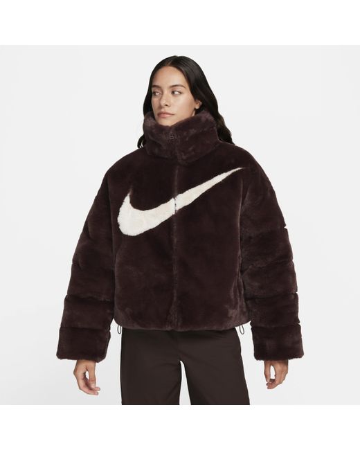 Nike Brown Sportswear Essential Oversized Faux Fur Puffer