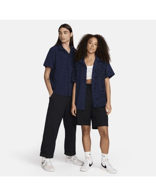 Nike Blue Sb Print Bowler Short-sleeve Button-down Skate Shirt