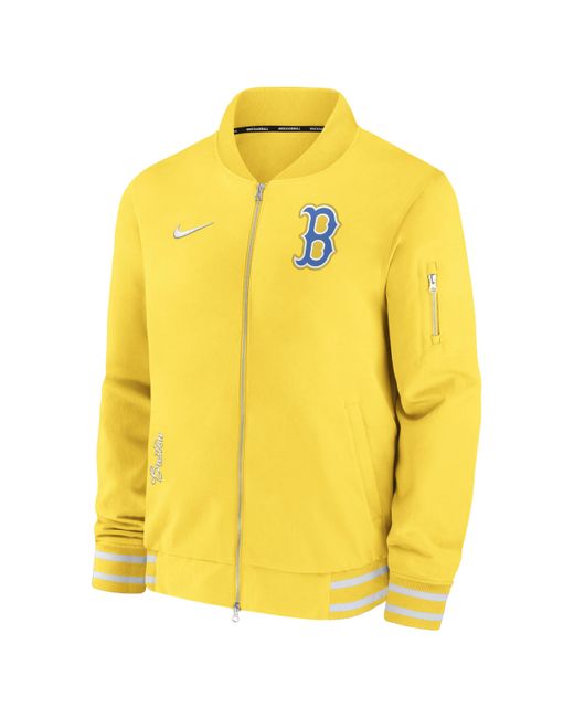 Nike Yellow Boston Red Sox Authentic Collection City Connect Game Time Mlb Full-zip Bomber Jacket for men
