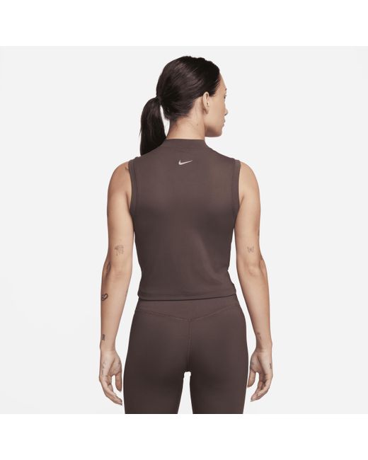 Nike Brown One Fitted Dri-fit Mock-neck Cropped Tank Top