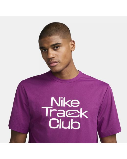 Maglia da running dri-fit a manica corta track club di Nike in Purple da Uomo