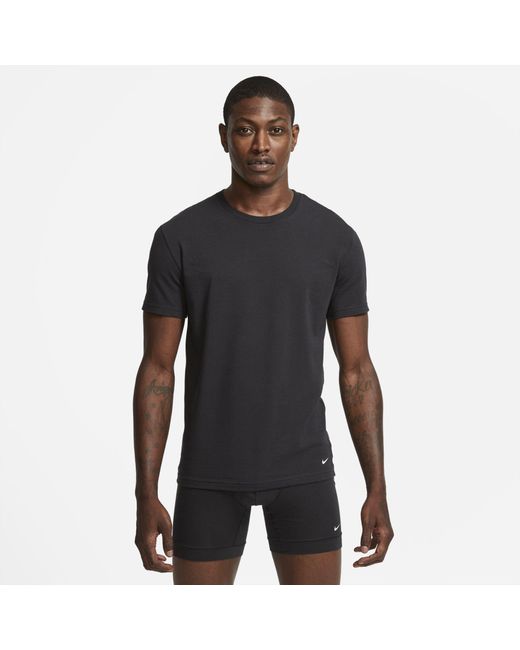 Nike Everyday Cotton Stretch Slim Fit Crew-neck Undershirt in Black for Men  | Lyst