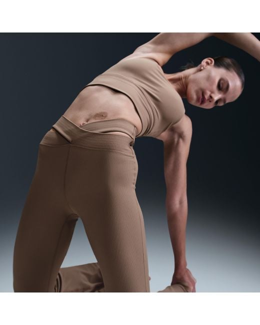 Nike Blue Zenvy Rib Gentle-Support High-Waisted Flared Leggings