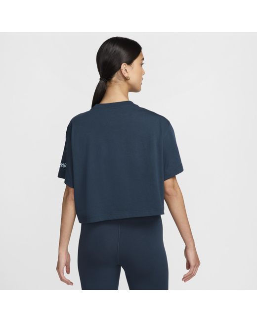 Nike Blue Sportswear Loose Short-sleeve Cropped T-shirt Cotton