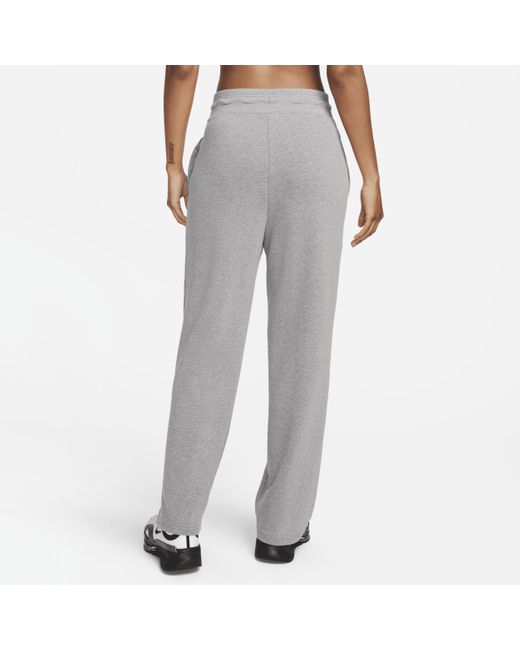 Nike Dri-fit One High-waisted Full-length Open-hem French Terry Sweatpants  in Gray
