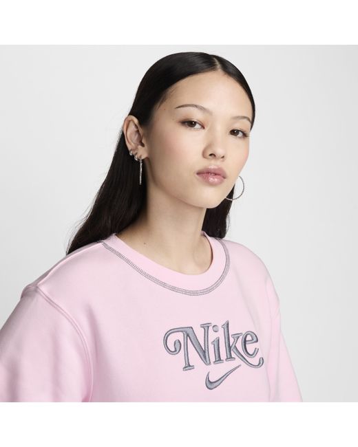 Nike Pink Sportswear Crew-neck Fleece Sweatshirt Polyester
