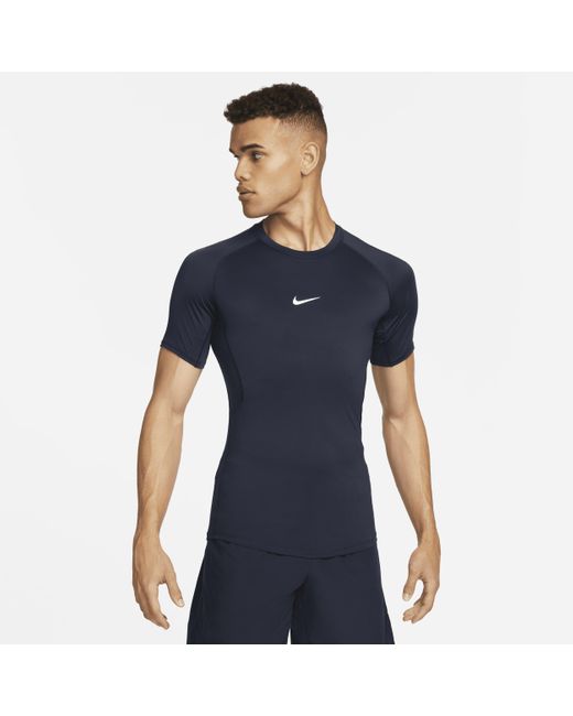 Nike Pro Dri-Fit Strakke Fitnesstop Met Korte Mouwen Voor in het Blue voor heren