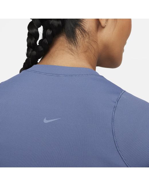 Nike Blue Zenvy Rib Dri-fit Short-sleeve Cropped Top