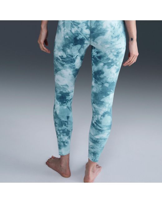 Nike Blue Zenvy Gentle-Support High-Waisted 7/8 Printed Leggings