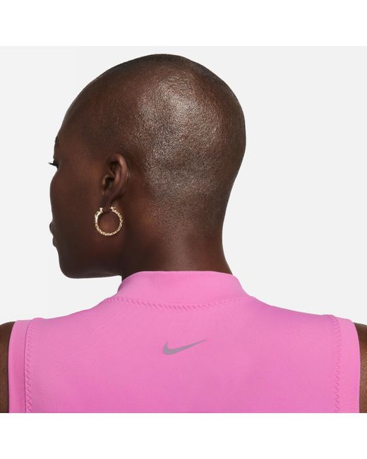 Nike Pink One Fitted Dri-fit Mock-neck Cropped Tank Top