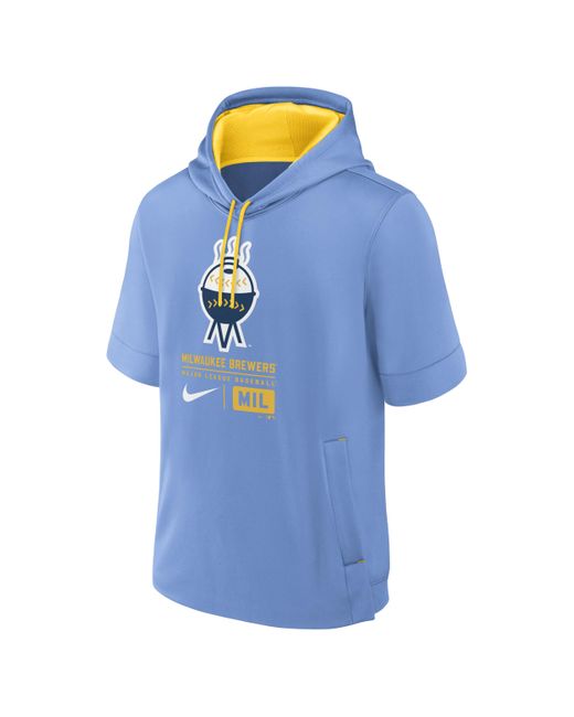 Nike Blue Milwaukee Brewers City Connect Mlb Short-sleeve Pullover Hoodie for men
