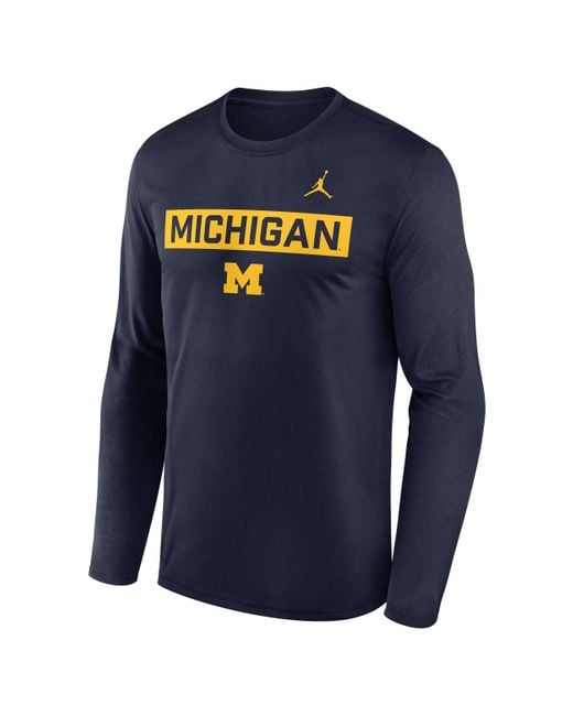 Nike Blue Michigan Primetime Legend 2-Hit Brand Dri-Fit College Long-Sleeve T-Shirt for men