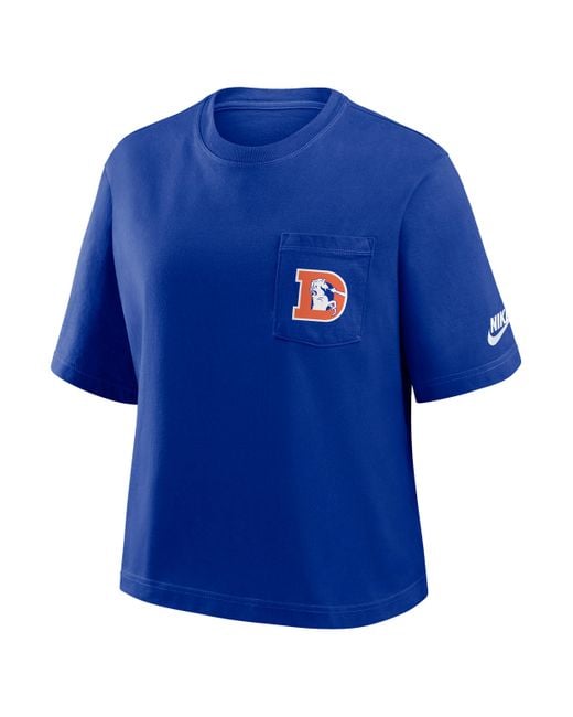 Nike Blue Denver Broncos Rewind Pocket Boxy Nfl T-Shirt