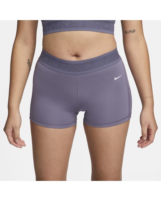 Nike Pro Shorts Met Halfhoge Taille En Mesh Vlakken in het Blue