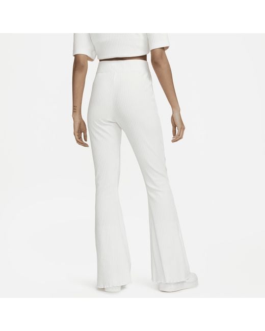 Nike White Sportswear High-waisted Ribbed Jersey Flared Pants