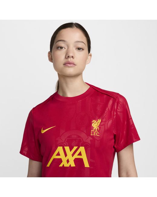 Nike Red Liverpool F.c. Academy Pro Dri-fit Football Pre-match Short-sleeve Top Recycled Polyester