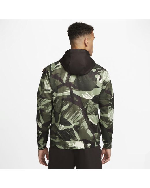 Nike Green Therma-fit Allover Camo Fitness Hoodie for men