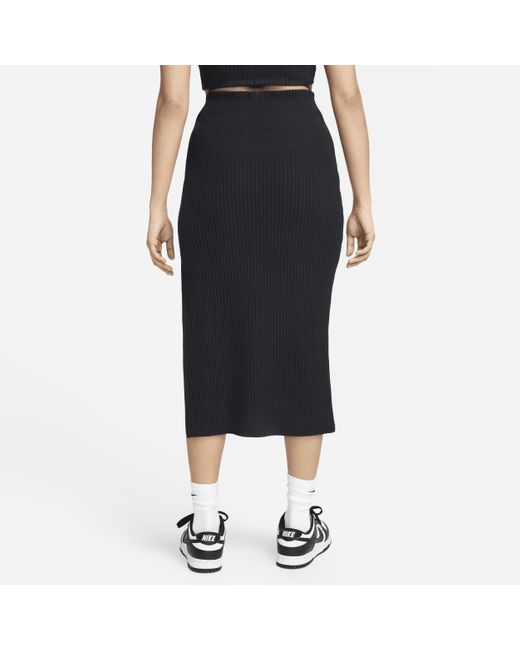 Nike Black Sportswear Chill Knit Slim Ribbed Midi Skirt