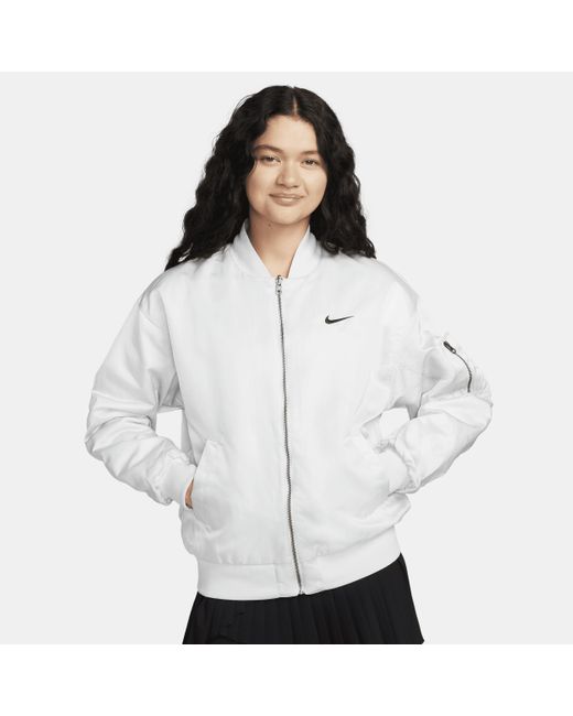Nike White Sportswear Reversible Varsity Bomber Jacket