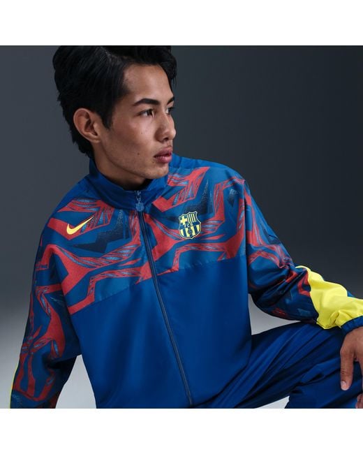 Nike Blue Fc Barcelona Starting 5 Fourth Soccer Woven Jacket for men