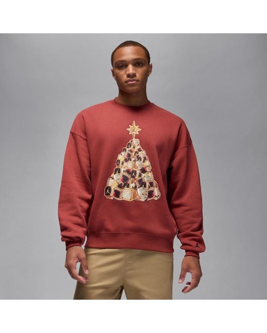 Nike Red Brooklyn Fleece Crew-Neck Sweatshirt for men