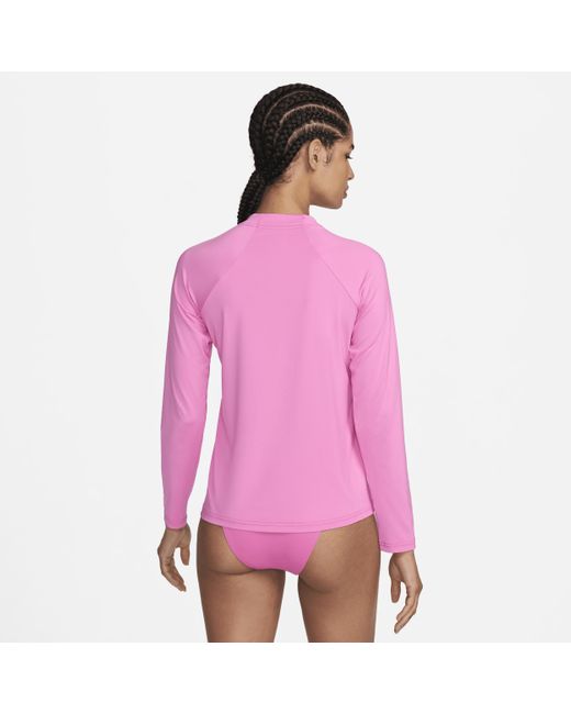 Nike Pink Essential Long-sleeve Hydroguard Swim Shirt