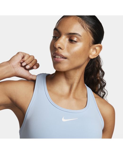 Nike Blue Swoosh Medium Support Padded Longline Sports Bra