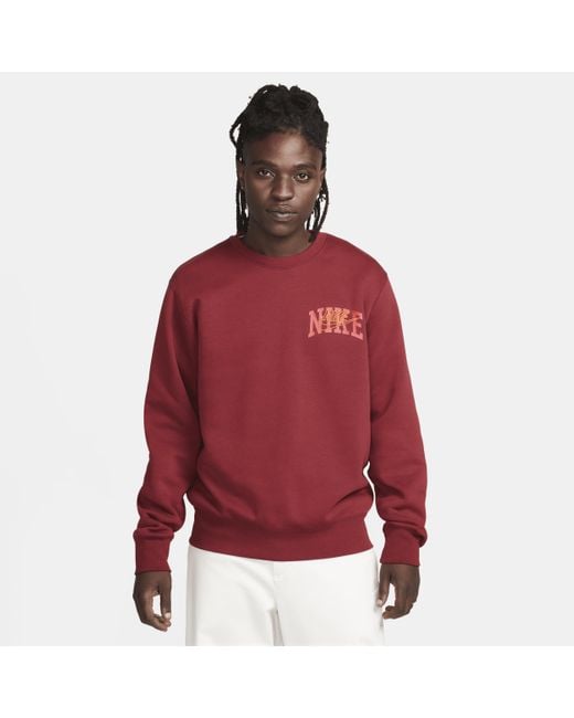 Nike Red Club Fleece Long-sleeve Crew-neck Sweatshirt for men