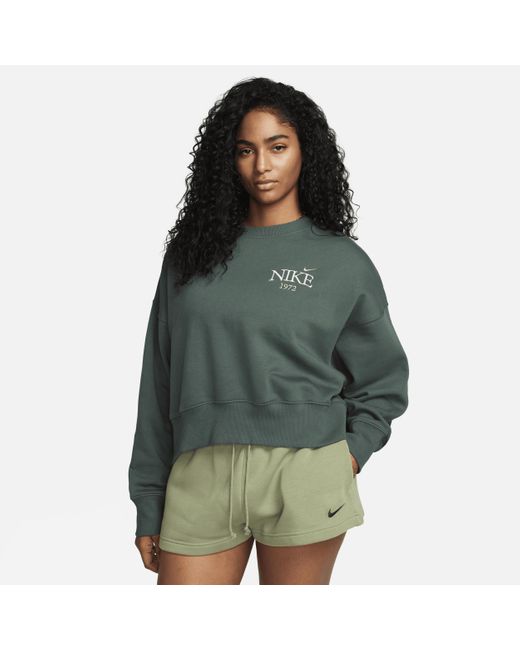 Nike Green Sportswear Phoenix Fleece Oversized Cropped Crew-neck Sweatshirt