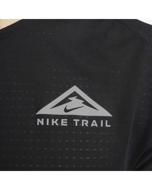 Nike Black 'Trail Solar Chase Dri-Fit Short-Sleeve Running Top for men