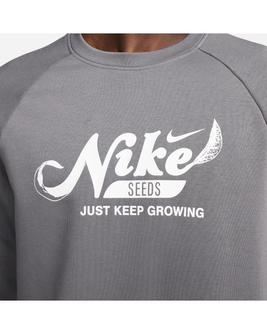 Nike Gray Dri-fit Fleece Fitness Crew-neck Top for men