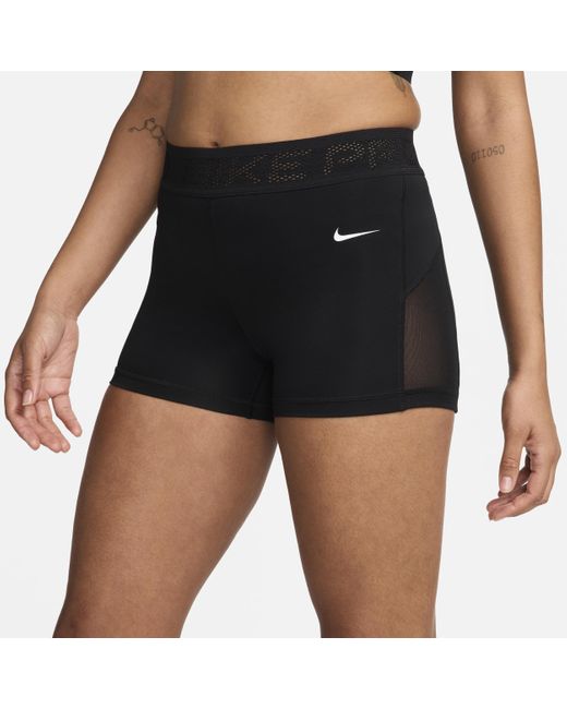 Nike Pro Shorts Met Halfhoge Taille En Mesh Vlakken in het Black