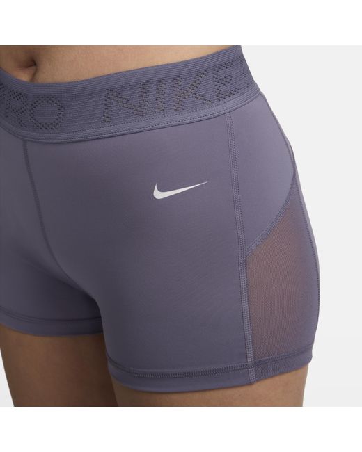 Nike Pro Shorts Met Halfhoge Taille En Mesh Vlakken in het Blue