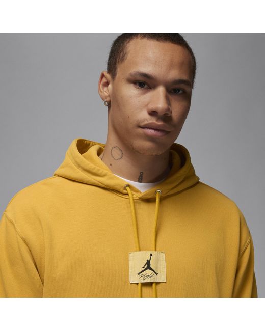 Felpa pullover délavé con cappuccio jordan flight fleece di Nike in Yellow da Uomo