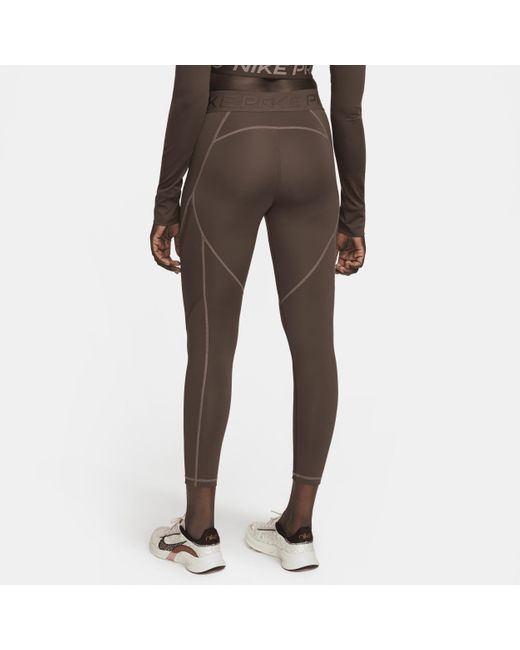 Nike Pro 7/8-legging Met Halfhoge Taille En Zakken in het Brown