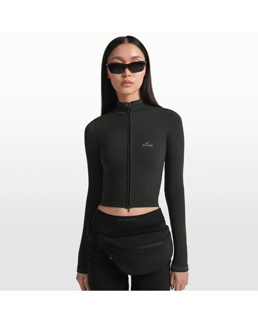 SKIMS NIKE カラビカ　BLACK Nike Skims Ribbed Seamless Cropped Full-Zip Jacket in Black | Lyst