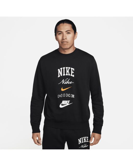 Nike Black Club Fleece Long-sleeve Crew-neck Sweatshirt Polyester for men