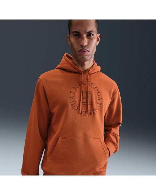 Nike Orange Court Heritage Dri-Fit French Terry Tennis Pullover Hoodie for men