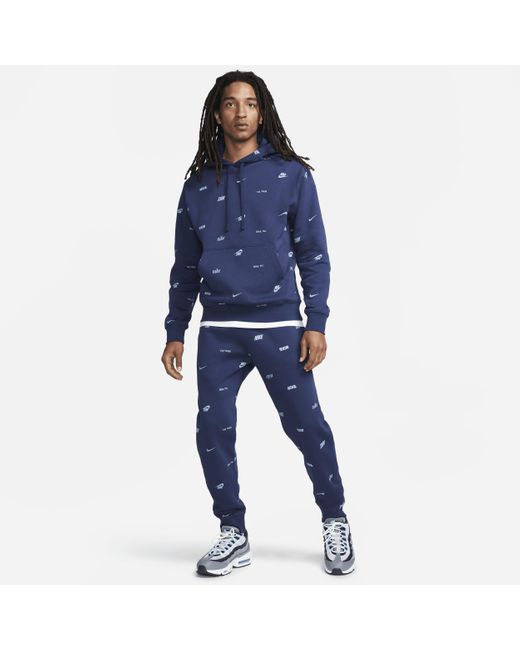 Nike Blue Club Fleece All-over Print Pullover Hoodie for men