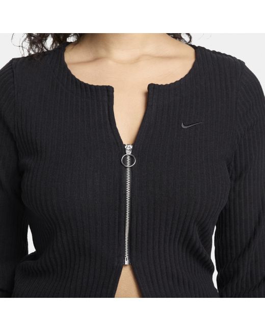 Cardigan slim a costine con zip a tutta lunghezza sportswear chill knit di Nike in Black