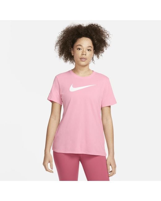 Nike Drifit Swoosh Tshirt In Pink, Lyst