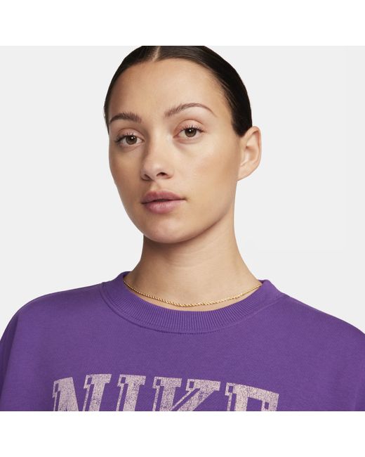 Felpa a girocollo oversize in fleece sportswear di Nike in Purple