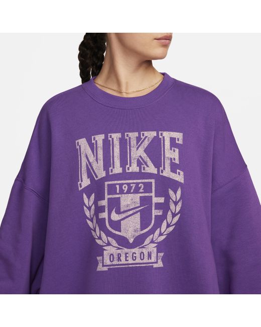 Nike Purple Sportswear Oversized Fleece Crew-neck Sweatshirt Polyester
