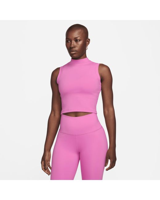 Nike Pink One Fitted Dri-fit Mock-neck Cropped Tank Top