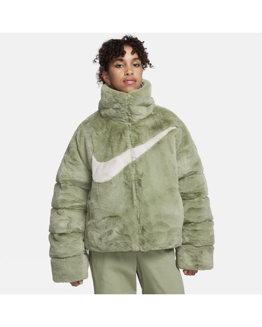 Nike Green Sportswear Essential Oversized Faux Fur Puffer Polyester