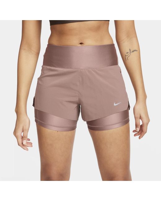 Nike Pink Dri-fit Swift Mid-rise 8cm (approx.) 2-in-1 Running Shorts With Pockets Polyester